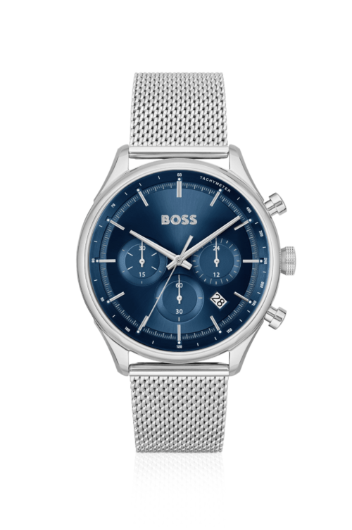 BOSS Blue-dial Chronograph Watch with Mesh Bracelet